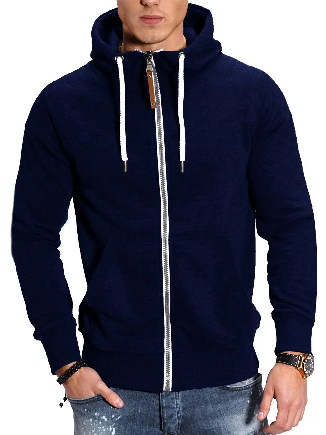 2024 New Men's Zip-Up Color Block Hoodie with Casual Stylish & Durable Fall/Winter Top Raglan Sleeves Hoodies Sweatshirt Male
