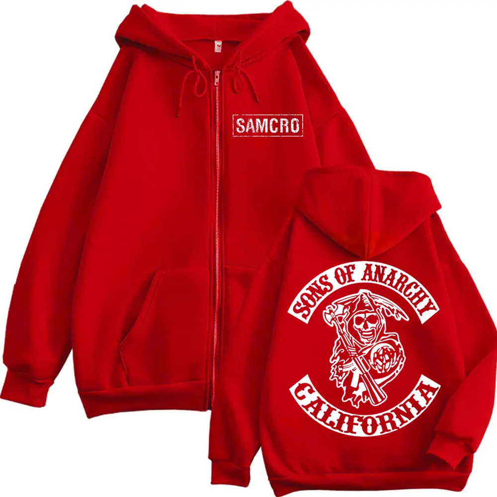Sons of Anarchy Double Sided Print Zipper Hoodie Men's Women Gothic Vintage Zip Up Sweatshirt Casual Fashion Oversized Pullovers