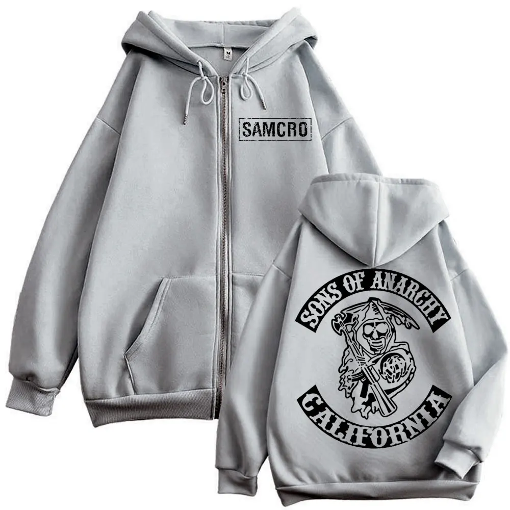 Sons of Anarchy Double Sided Print Zipper Hoodie Men's Women Gothic Vintage Zip Up Sweatshirt Casual Fashion Oversized Pullovers