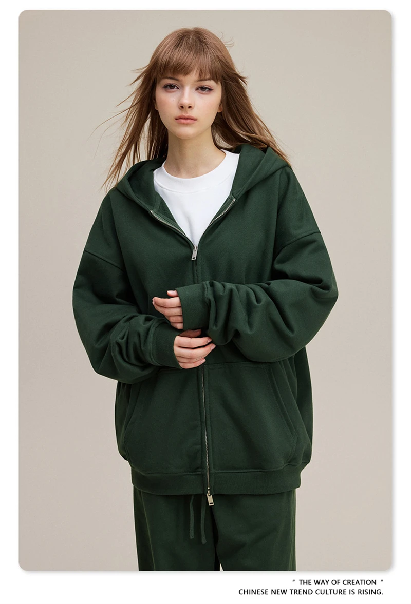 ZODF Trendy 2025 Heavy Weight 445gsm Zipper Hoodies For Man Unisex Casual Zip-up Hooded SweatShirts Coats HY1102