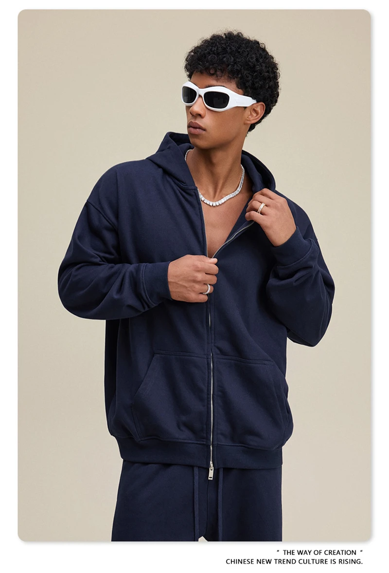 ZODF Trendy 2025 Heavy Weight 445gsm Zipper Hoodies For Man Unisex Casual Zip-up Hooded SweatShirts Coats HY1102