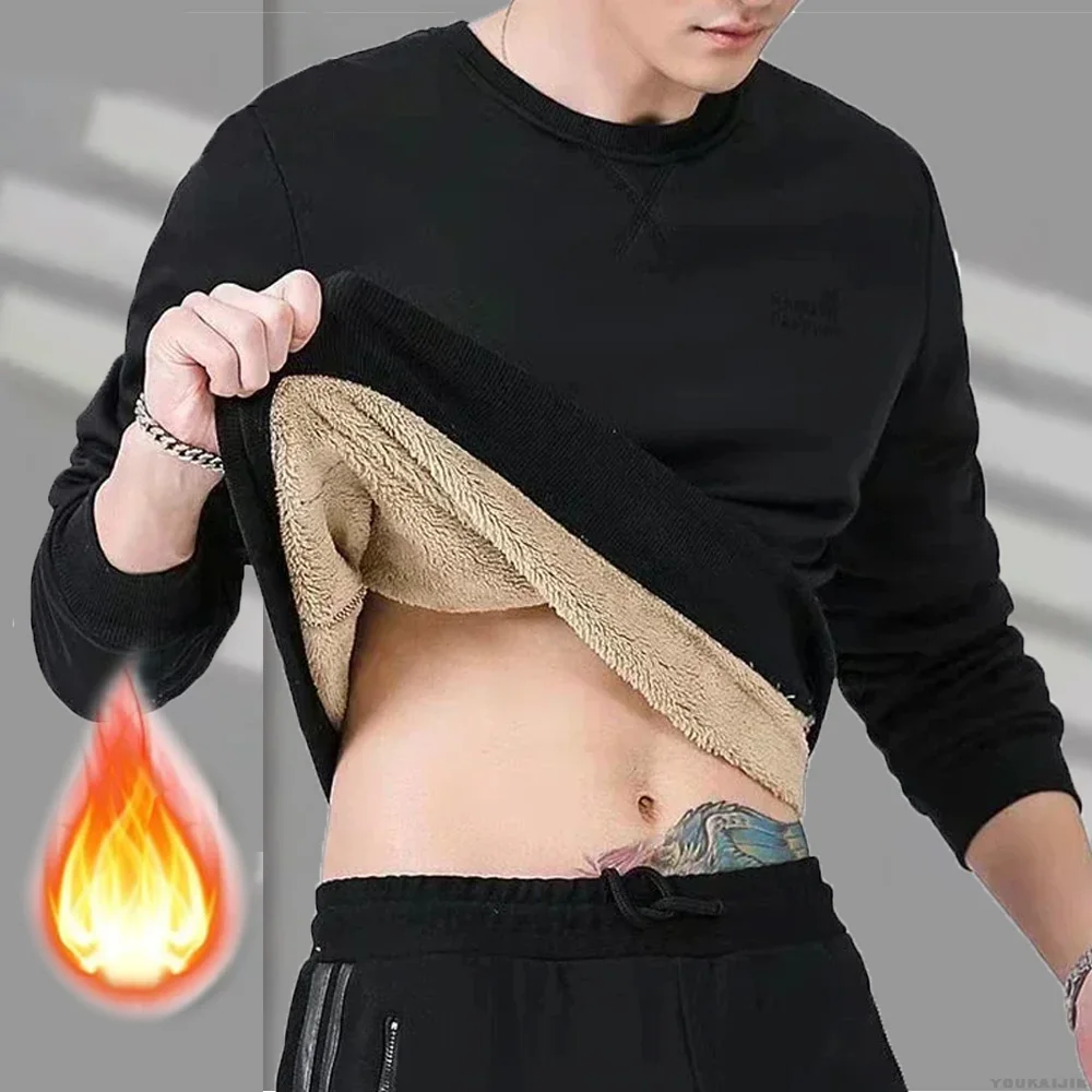 Winter Sweatshirt Men Long Sleeves Men Fleece Lined Warm Sweatshirt Pure Color Quarter Zip Sweatshirt Thicken Plus Size 8XL