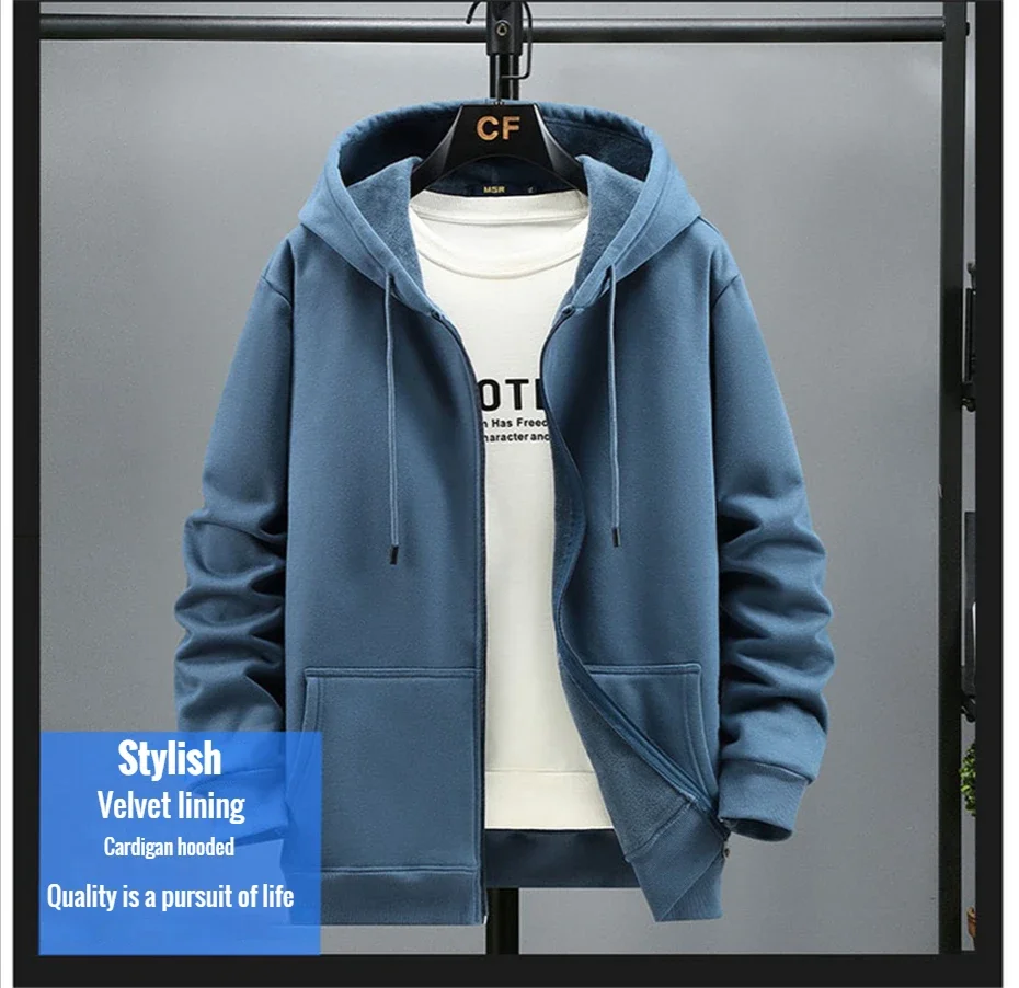 Big Size Hoodie Men Hood Long Sleeve Sweatshirt Male Zip-up Loose Cotton Fleece-lined Casual Top Zipper Large Fat Plus 10XL 12XL