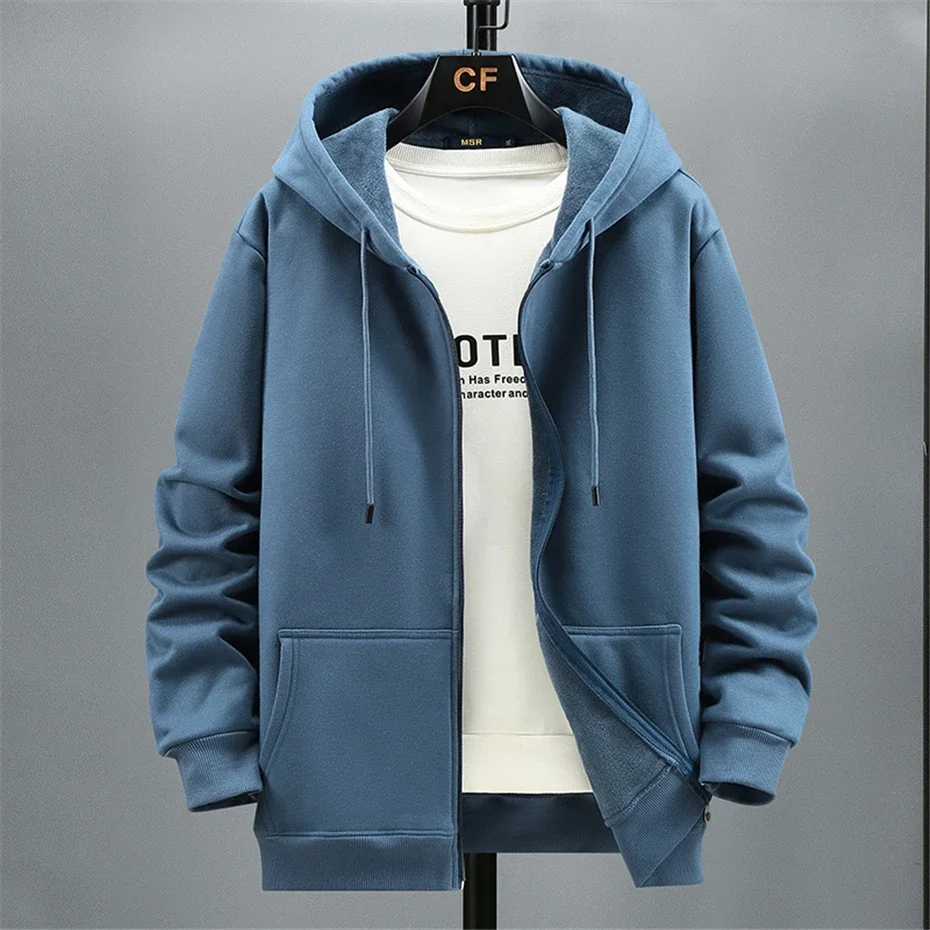 Big Size Hoodie Men Hood Long Sleeve Sweatshirt Male Zip-up Loose Cotton Fleece-lined Casual Top Zipper Large Fat Plus 10XL 12XL