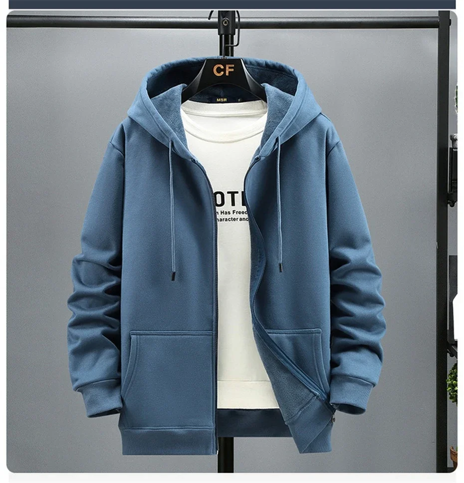 Big Size Hoodie Men Hood Long Sleeve Sweatshirt Male Zip-up Loose Cotton Fleece-lined Casual Top Zipper Large Fat Plus 10XL 12XL