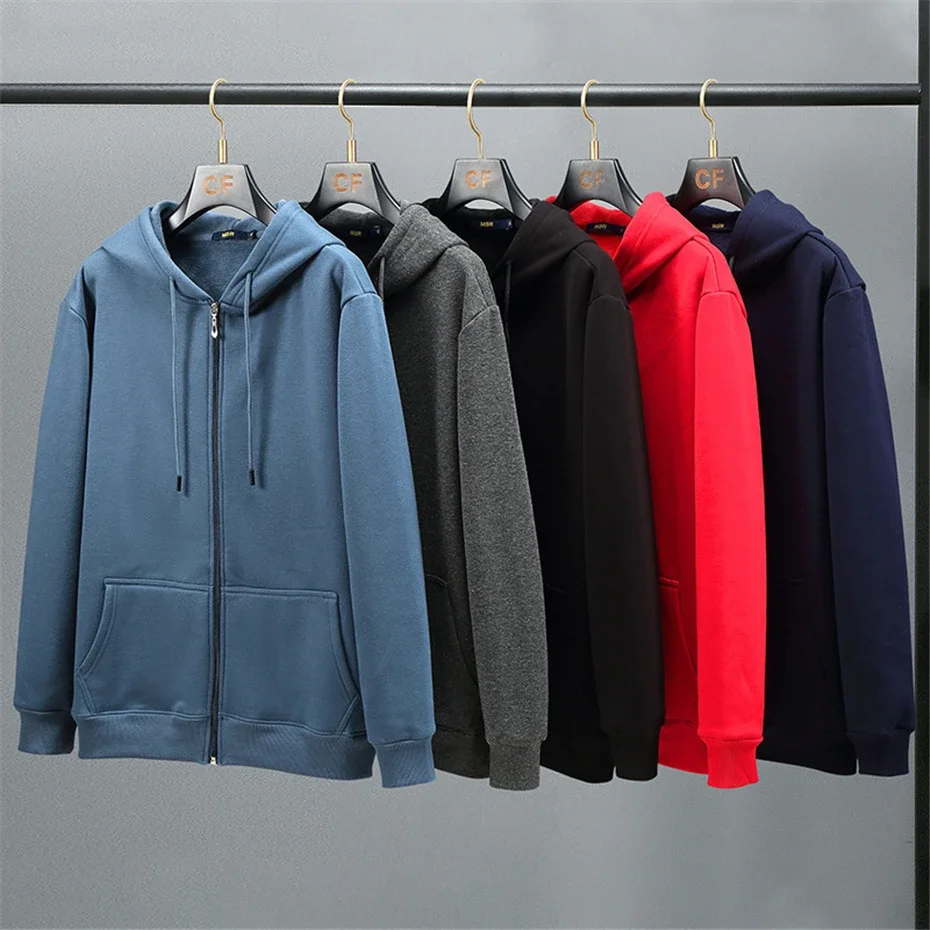 Big Size Hoodie Men Hood Long Sleeve Sweatshirt Male Zip-up Loose Cotton Fleece-lined Casual Top Zipper Large Fat Plus 10XL 12XL