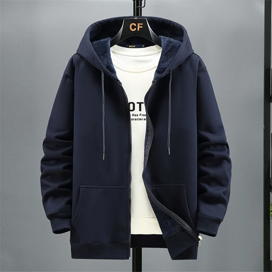 Big Size Hoodie Men Hood Long Sleeve Sweatshirt Male Zip-up Loose Cotton Fleece-lined Casual Top Zipper Large Fat Plus 10XL 12XL