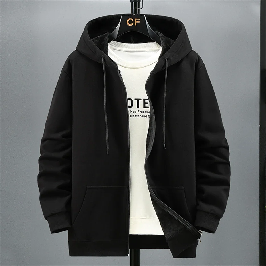Big Size Hoodie Men Hood Long Sleeve Sweatshirt Male Zip-up Loose Cotton Fleece-lined Casual Top Zipper Large Fat Plus 10XL 12XL