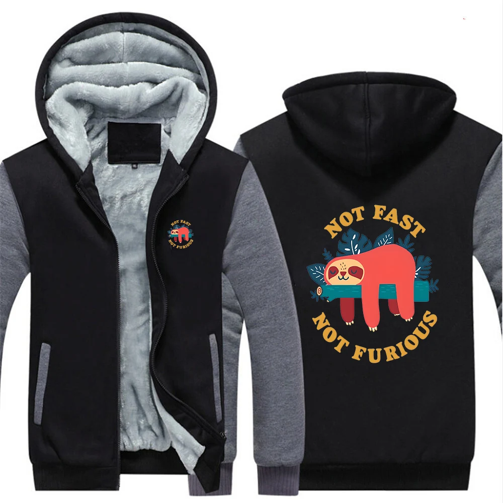 Not Fast Not Furious Cute Sloth Autumn Winter New Hoodie Men's Thicken Hoodies Casual Comfort Long Sleeve Zip-up Sweatshirts