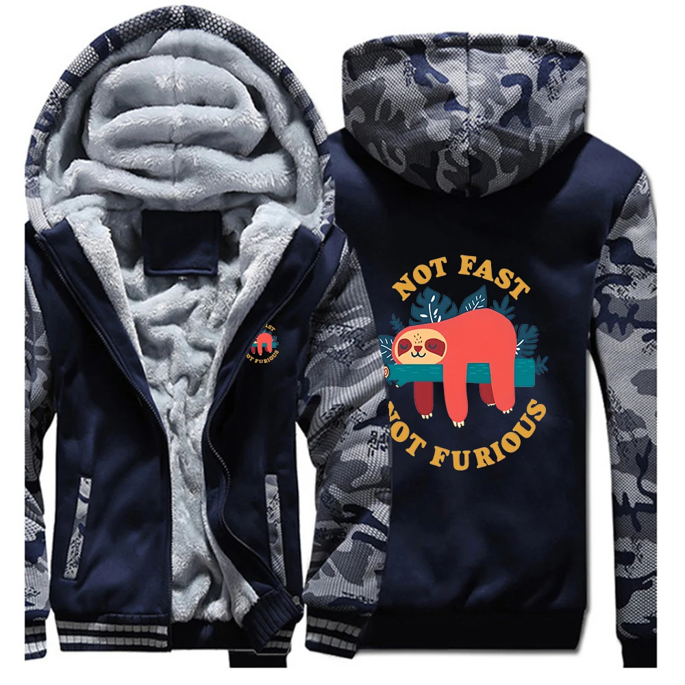 Not Fast Not Furious Cute Sloth Autumn Winter New Hoodie Men's Thicken Hoodies Casual Comfort Long Sleeve Zip-up Sweatshirts