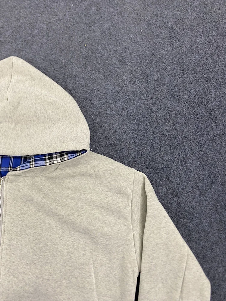 Winter Casual Plaid Print Hoodie Women's Warm Zip-Up Double-Sided Wear Sweatshirt Female Fashion Trendy Loose Hooded 2025 New