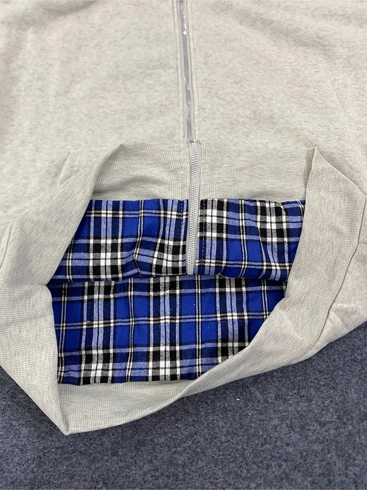 Winter Casual Plaid Print Hoodie Women's Warm Zip-Up Double-Sided Wear Sweatshirt Female Fashion Trendy Loose Hooded 2025 New