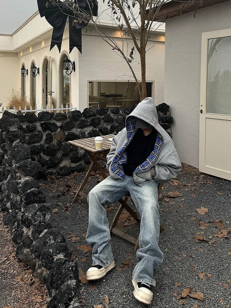 Winter Casual Plaid Print Hoodie Women's Warm Zip-Up Double-Sided Wear Sweatshirt Female Fashion Trendy Loose Hooded 2025 New