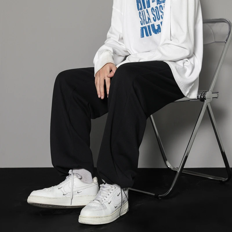 CAAYU Sweatpants Mens Straight Pants Large Size Male Loose Black Casual Pants Streetwear Sport Trousers Joggers Oversize Sports