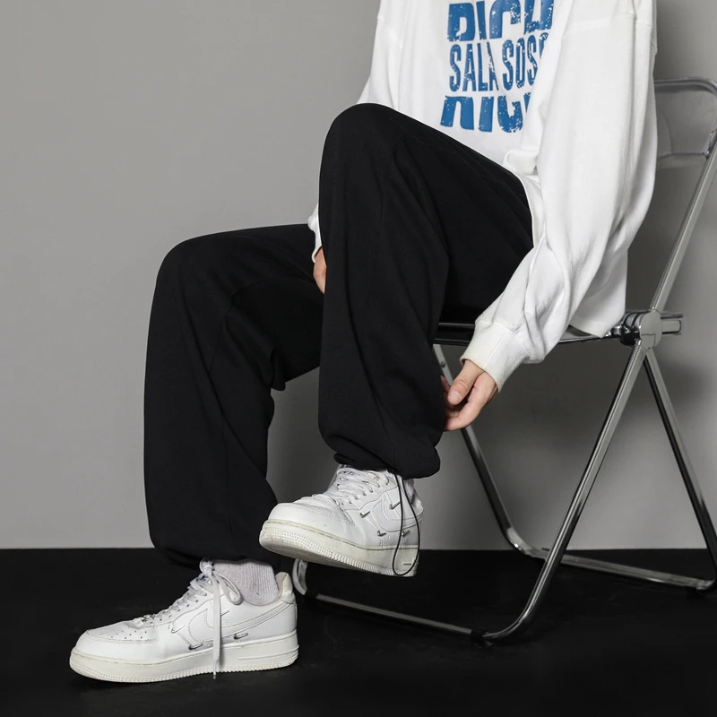 CAAYU Sweatpants Mens Straight Pants Large Size Male Loose Black Casual Pants Streetwear Sport Trousers Joggers Oversize Sports