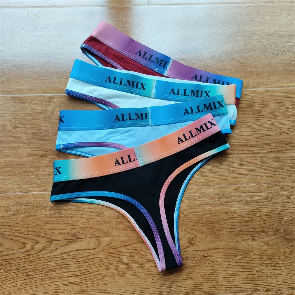 2 Pcs/pack Sexy Panties Cotton for Women Thong Rainbow Color Underwear Ladies Elasticity G-string Briefs
