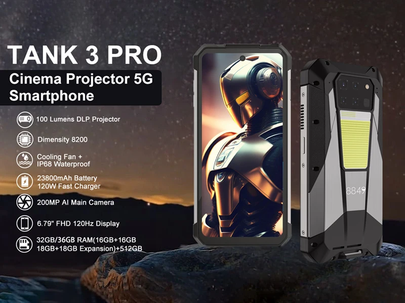 8849 Tank 3 Pro Unihertz Rugged Smartphone with  Projector 100 Lumens 5G 32/36GB 512GB 23800mAh Cell Phones Dimensity 8200 CPU