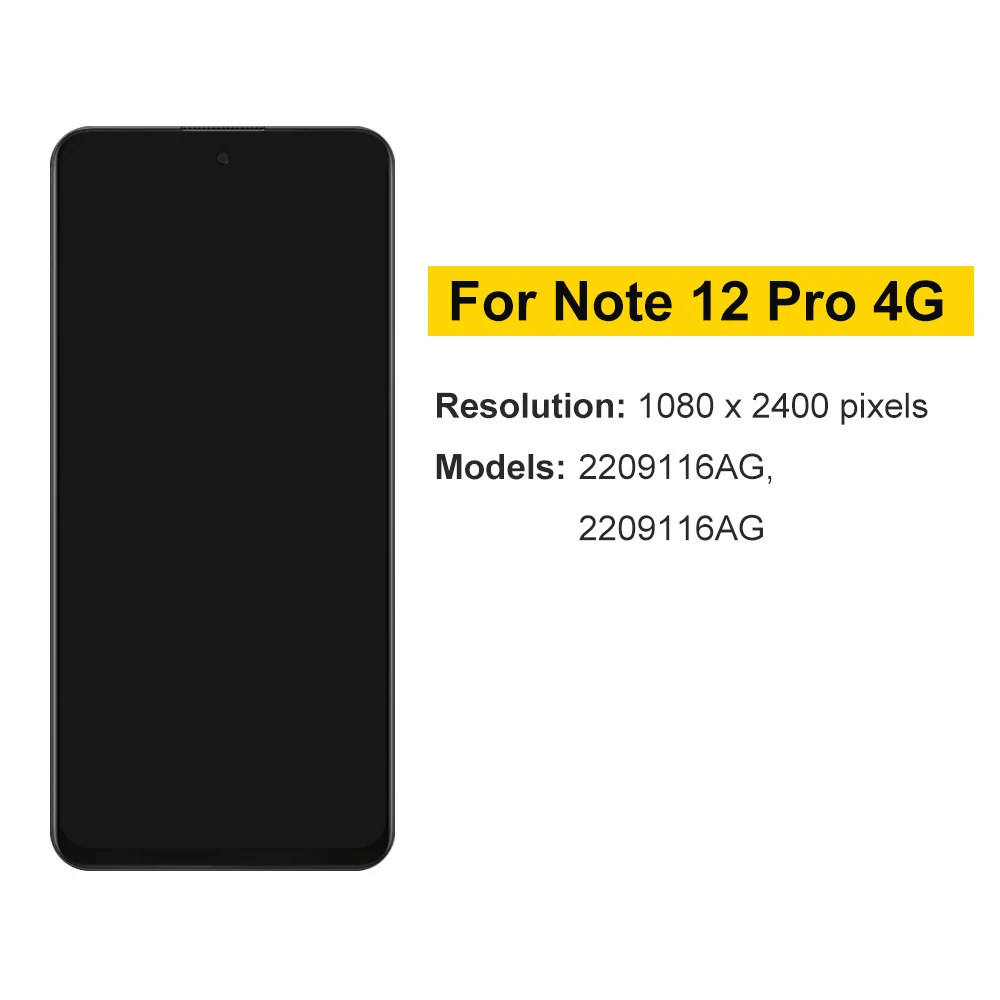 AMOLED For Xiaomi Redmi Note 12 Pro 4G LCD Display Touch Screen With Frame Digitizer Assembly 2209116AG 2209116AG Screen