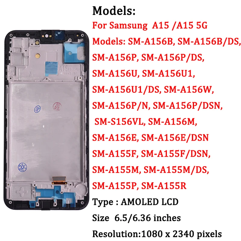 OLED For Samsung A15 4G SM-A155F LCD Display Touch Screen Digitizer Assembly For Samsung A15 5G A156 SM-A156B LCD