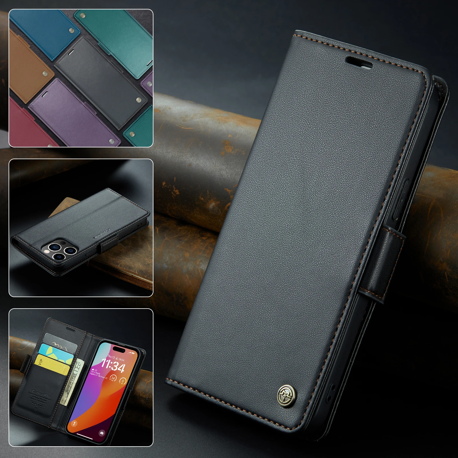 Leather Wallet phone case Suitable for Iphone 17 16 15 ProMax Plus Card holder Wallet cover With Leather Phone Case Leather Wallet phone case Suitable for Iphone 17 16 15 ProMax Plus Card holder Wallet cover With Leather Phone Case