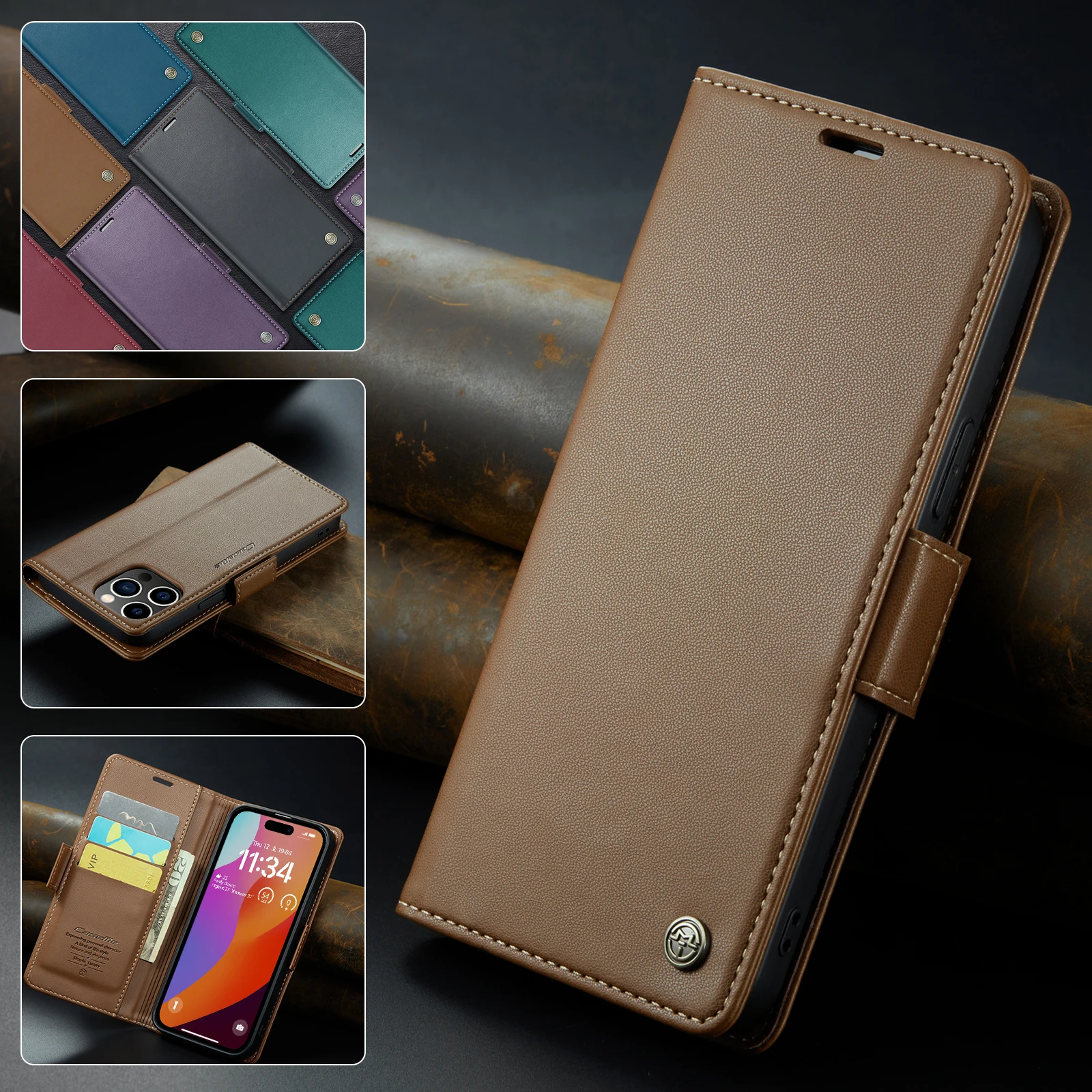 Leather Wallet phone case Suitable for Iphone 17 16 15 ProMax Plus Card holder Wallet cover With Leather Phone Case Leather Wallet phone case Suitable for Iphone 17 16 15 ProMax Plus Card holder Wallet cover With Leather Phone Case