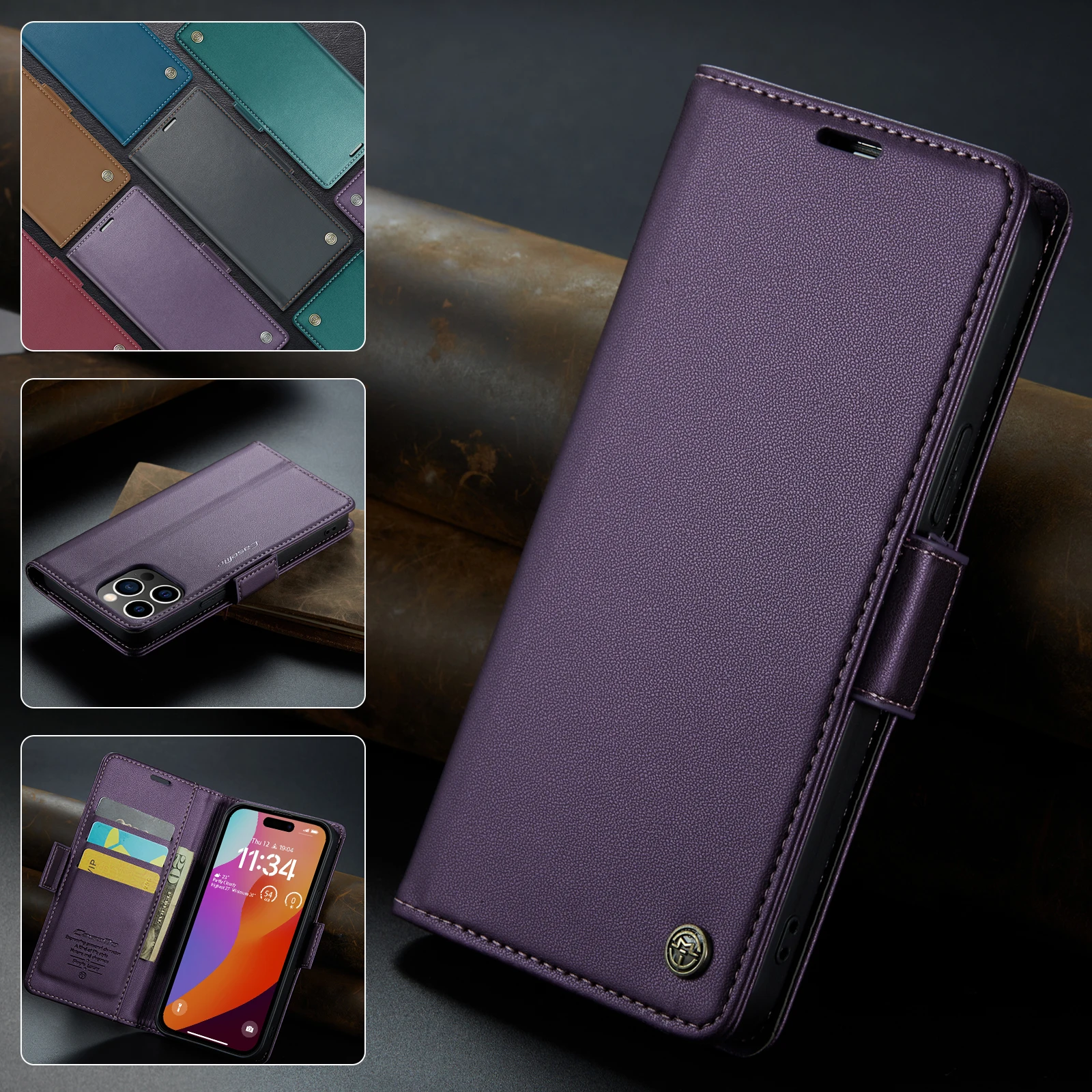 Leather Wallet phone case Suitable for Iphone 17 16 15 ProMax Plus Card holder Wallet cover With Leather Phone Case Leather Wallet phone case Suitable for Iphone 17 16 15 ProMax Plus Card holder Wallet cover With Leather Phone Case