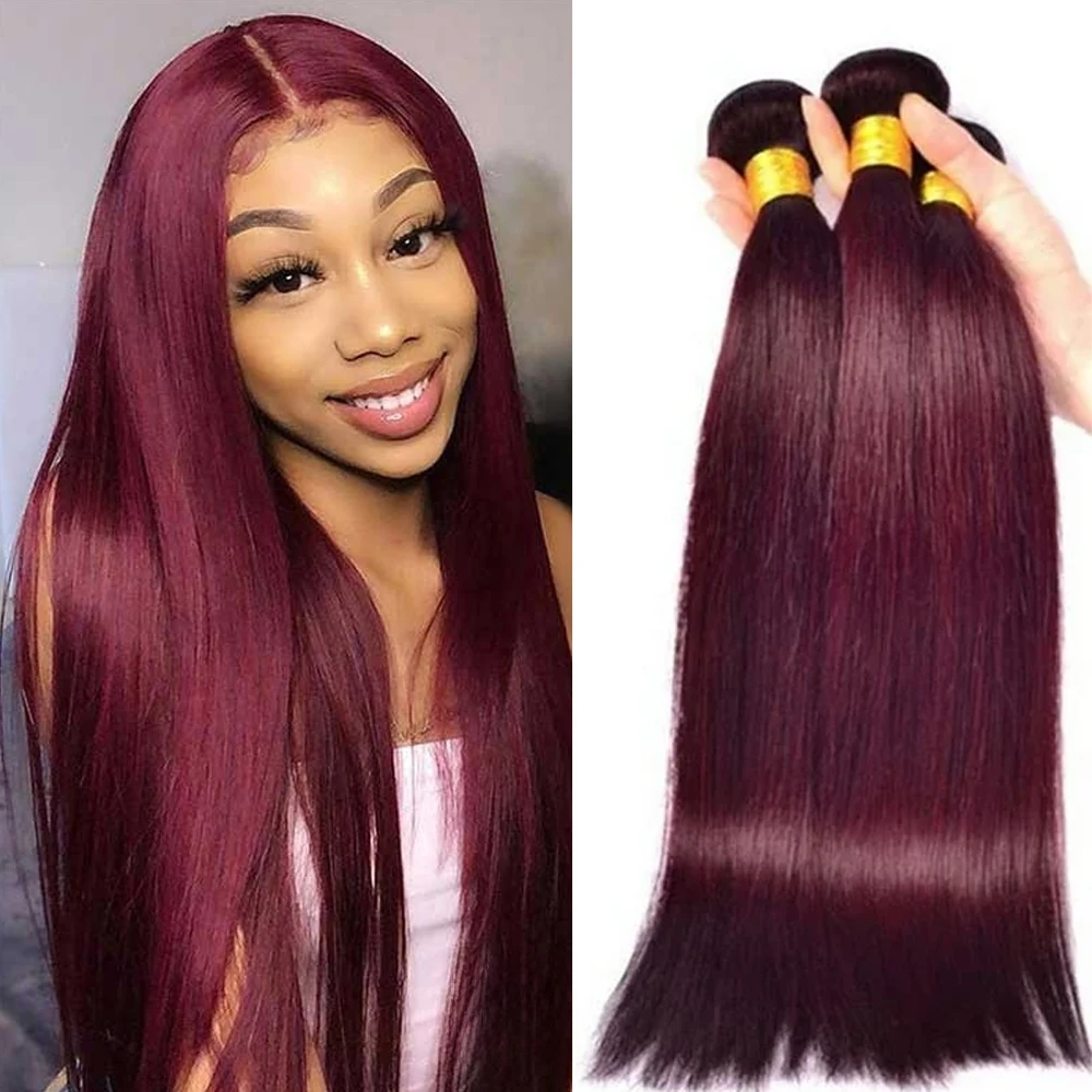 Wine Red #99J Remy Human Hair Weave 16-28 inch Long Silky Straight Unprocessed Virgin Brazilian Hair Weft Extensions for Women Wine Red #99J Remy Human Hair Weave 16-28 inch Long Silky Straight Unprocessed Virgin Brazilian Hair Weft Extensions for Women