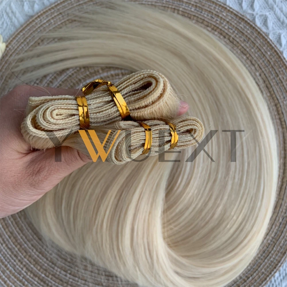 Straight Human Hair Weaves Remy Human Hair Bundles Sew In Weft Extensions Straight Blonde 50g 12"-24" Natural Hair for Women
