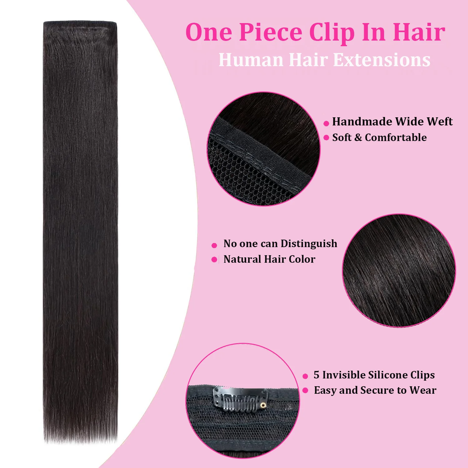 One Piece Clip in Hair Extensions Human Hair Dark Black Clip in Human Hair 24inch 3/4 Full Head Straight Remy Hair 5 Clips One Piece Clip in Hair Extensions Human Hair Dark Black Clip in Human Hair 24inch 3/4 Full Head Straight Remy Hair 5 Clips
