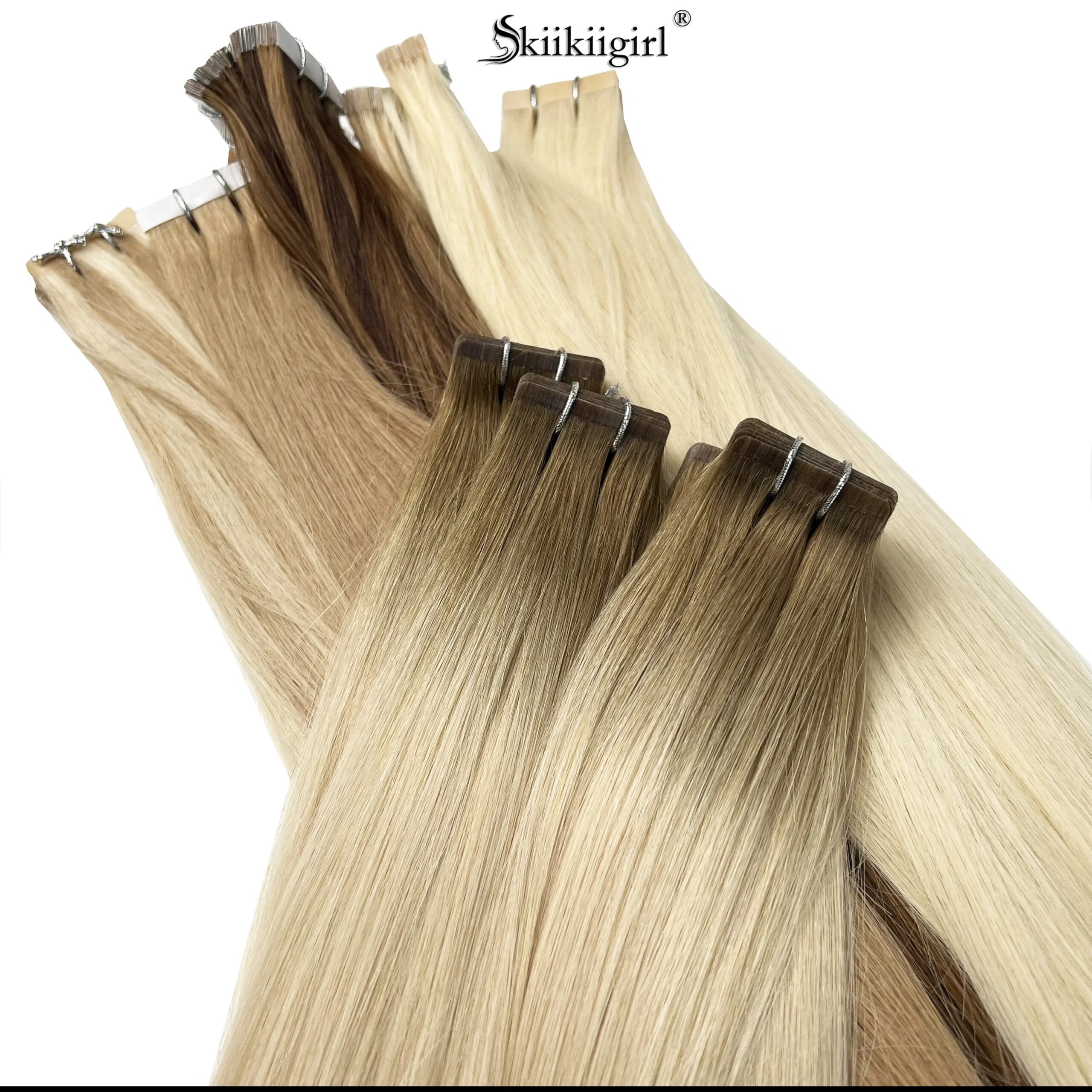 kiikiigirl 613 tape in human hair extensions black women Silky Straight Human hair Natural Black Brown Blonde 20pcs