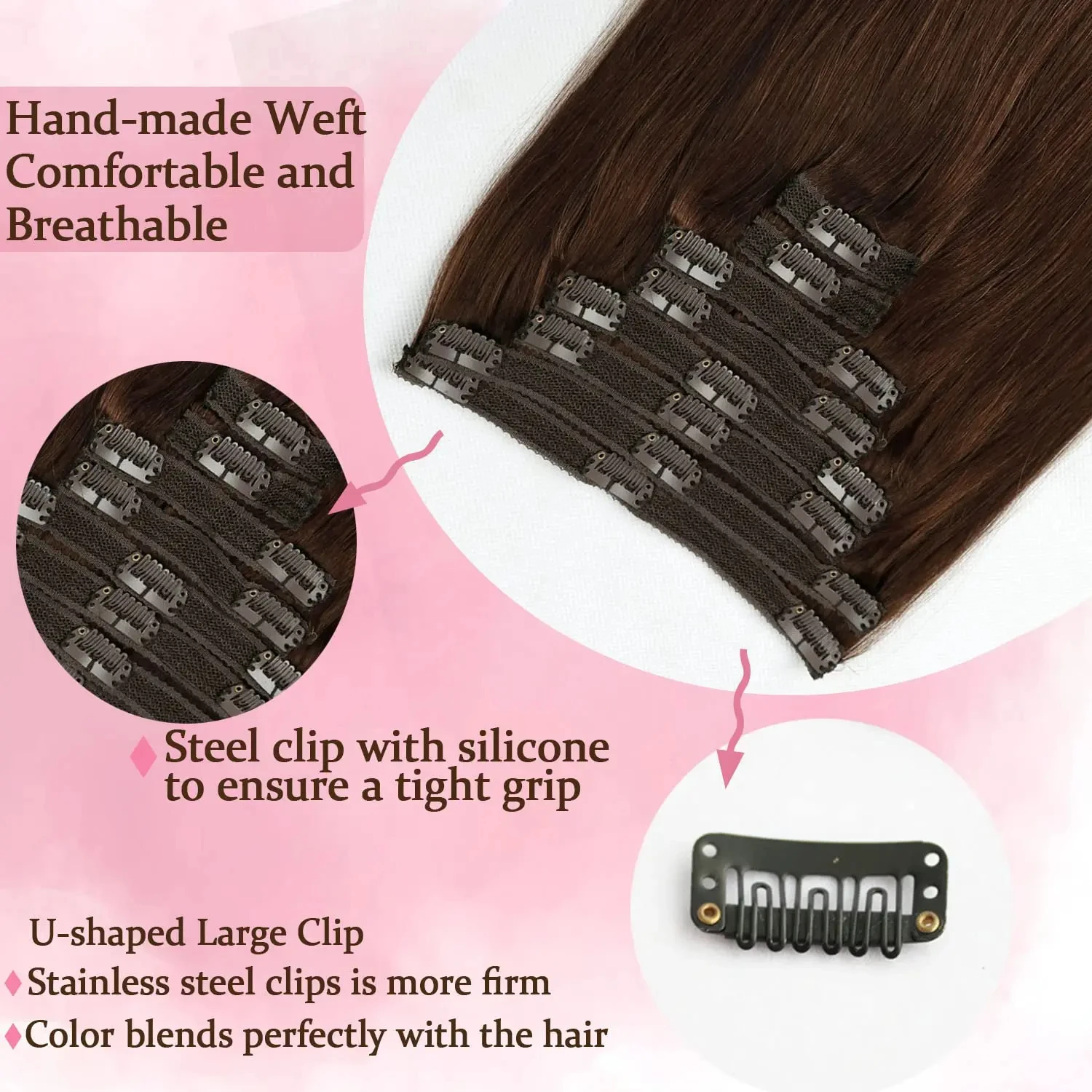 Clip In Hair Extensions Real Human Hair Color #4 Chocolate Brown Clip In Hair Extensions 8pcs Hair Natural Black Color 24 Inches