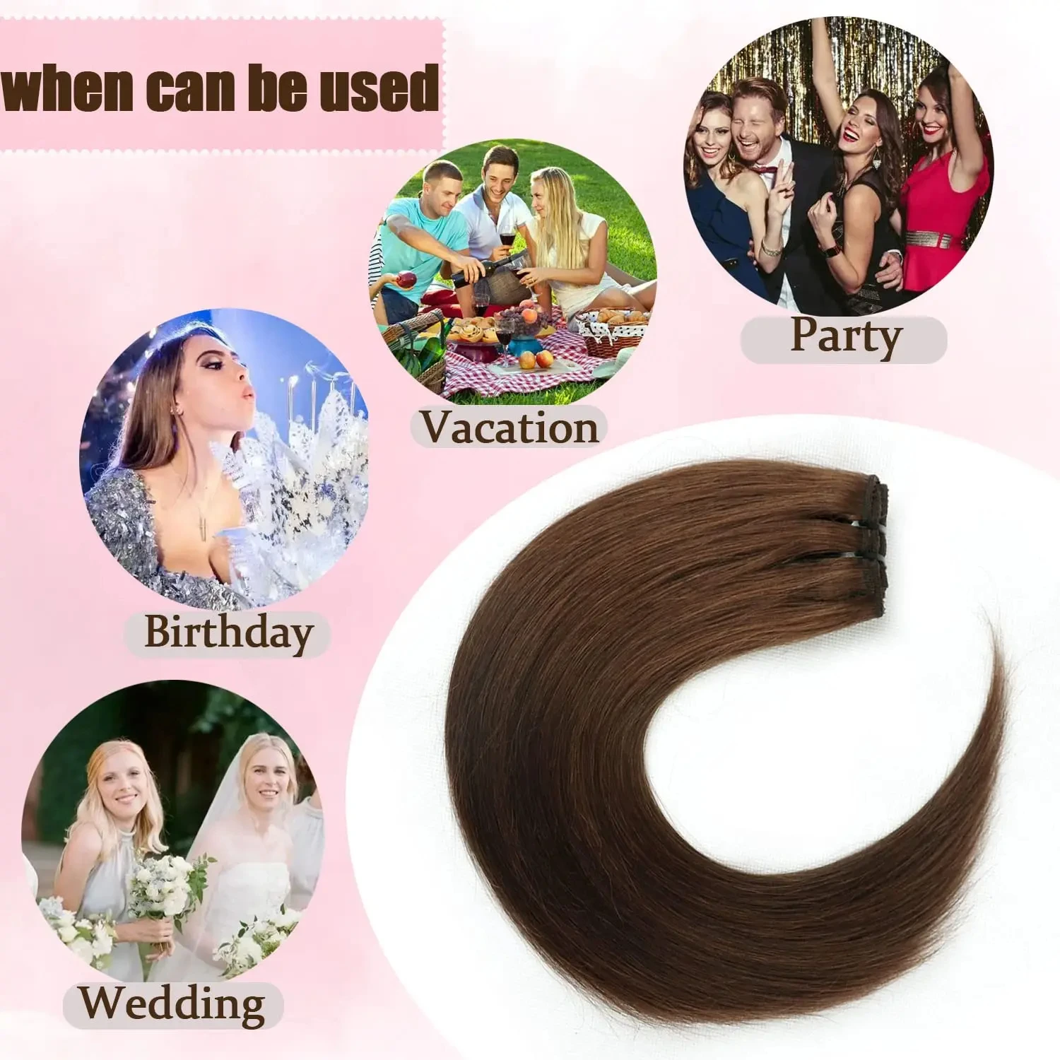 Clip In Hair Extensions Real Human Hair Color #4 Chocolate Brown Clip In Hair Extensions 8pcs Hair Natural Black Color 24 Inches