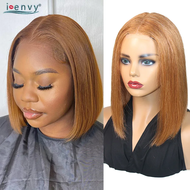 6X2 Lace Front Short Bob Wig Ginger Orange Colored Straight Part Lace Wigs Human Hair Wigs For Black Woman Red 99J Burgundy Wigs