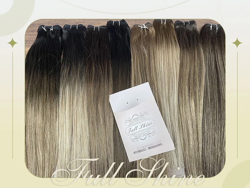 Full Shine Human Hair Weft Extensions Hair Bundles Ombre Blonde Color 100g Sew In Silky Straight Remy Skin Double Weft For Salon