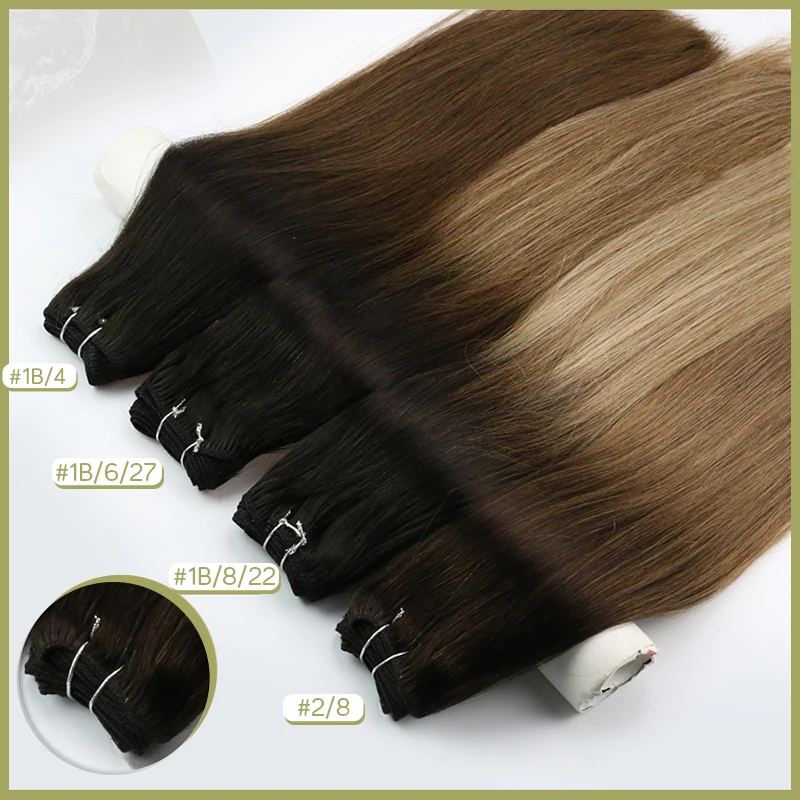Full Shine Human Hair Weft Extensions Hair Bundles Ombre Blonde Color 100g Sew In Silky Straight Remy Skin Double Weft For Salon