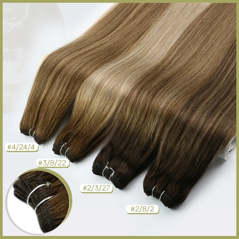 Full Shine Human Hair Weft Extensions Hair Bundles Ombre Blonde Color 100g Sew In Silky Straight Remy Skin Double Weft For Salon