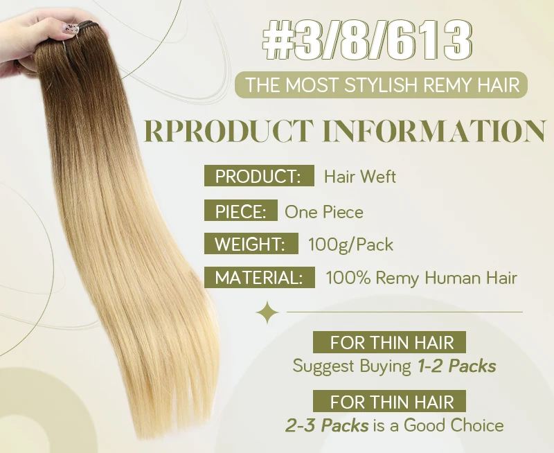 Full Shine Human Hair Weft Extensions Hair Bundles Ombre Blonde Color 100g Sew In Silky Straight Remy Skin Double Weft For Salon