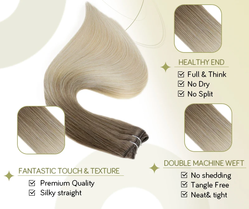 Full Shine Human Hair Weft Extensions Hair Bundles Ombre Blonde Color 100g Sew In Silky Straight Remy Skin Double Weft For Salon