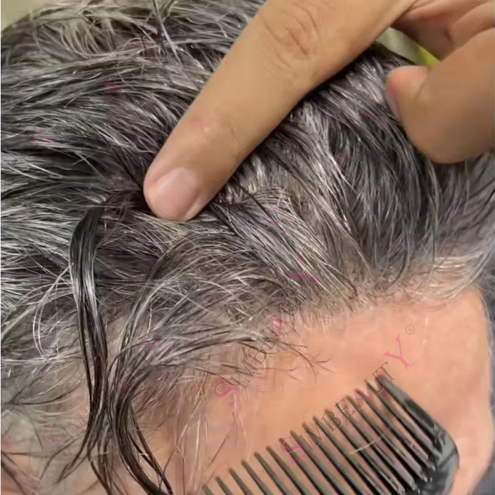 Natural Hairline 1B80 1B40 Gray Black 100% Human Hair Super Durable Full Thin Skin Poly Dark Brown Men's Toupee Cheap Prosthesis