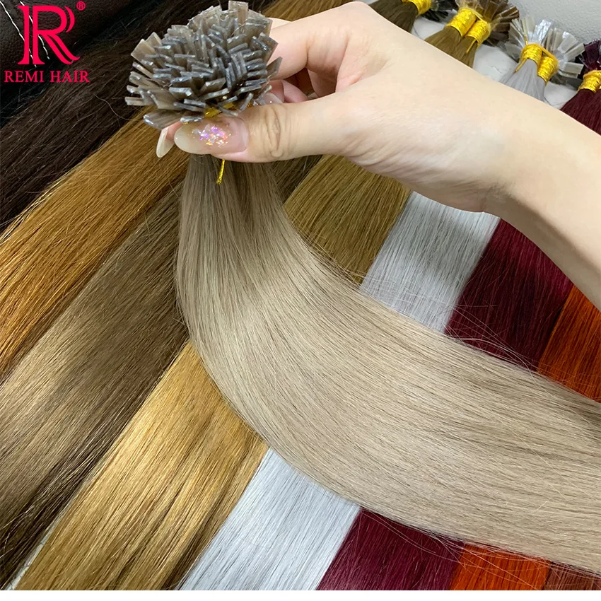 Flat Tip Keratin Hair Extensions Straight Real Human Hair Virgin Colored Vietnamese Hair Extensions Pre-bonded Fusion Hair