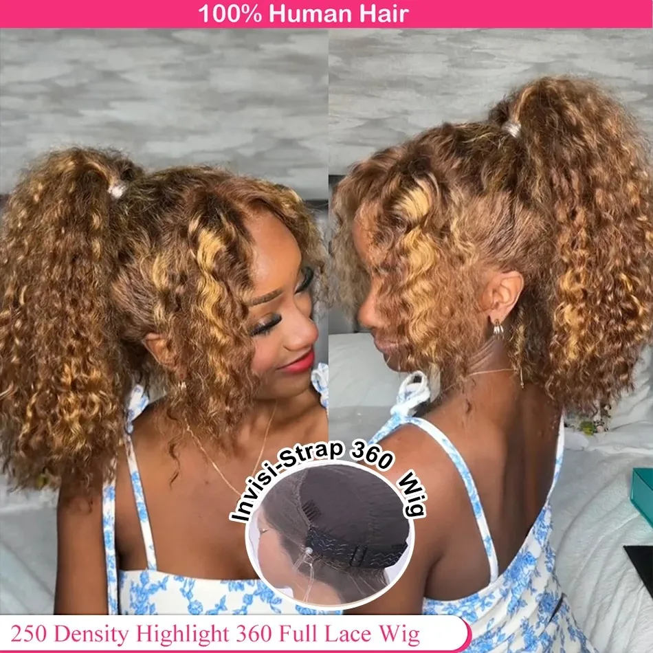 Highlight 360 Full Lace Wig Human Hair Pre Plucked Hd Deep Wave Curly Wave 250 Density 427 Lace Wig Colored 360 Lace Frontal Wig