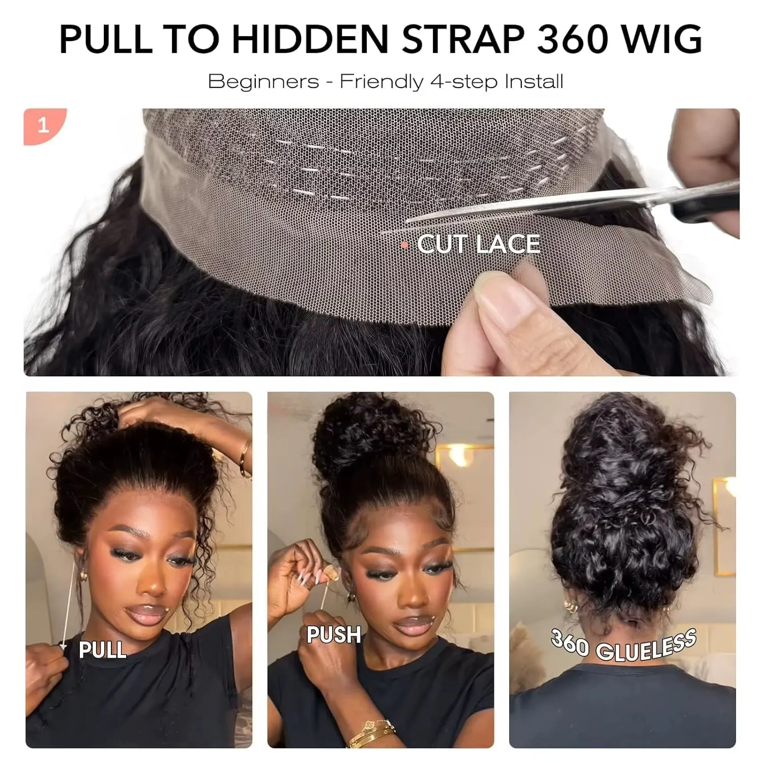 360 Full Lace Wig Human Hair Straight Curly Body Wave Hidden Strap Full Lace Around Natural Look