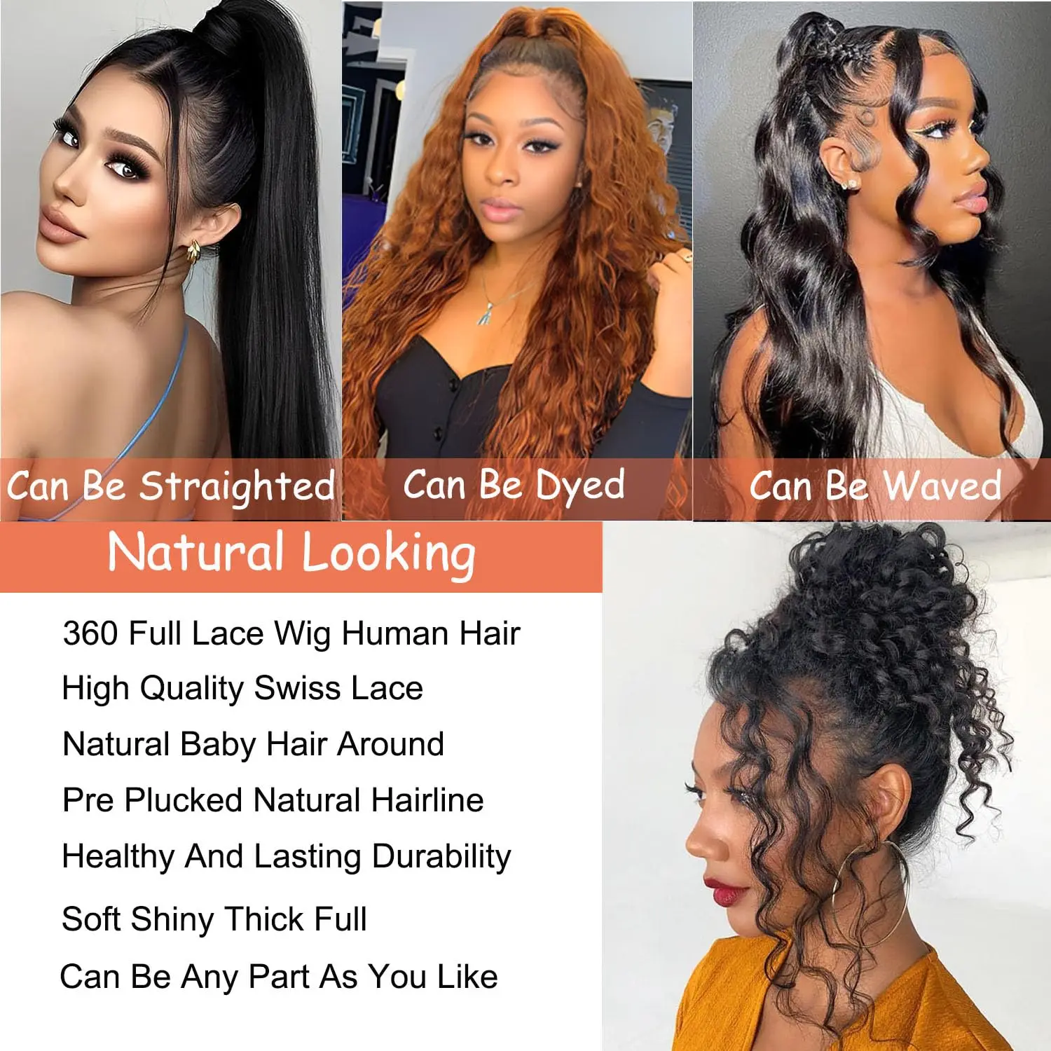 360 Full Lace Wig Human Hair Straight Curly Body Wave Hidden Strap Full Lace Around Natural Look