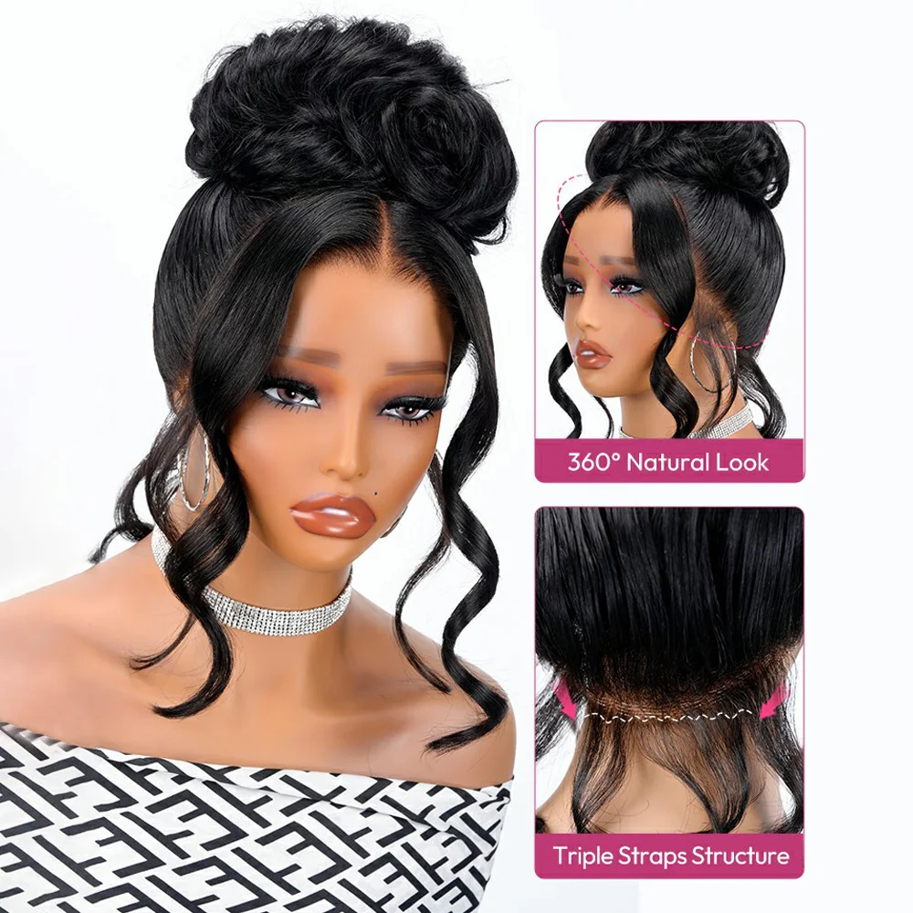 360 Full Lace Wig Human Hair Straight Curly Body Wave Hidden Strap Full Lace Around Natural Look