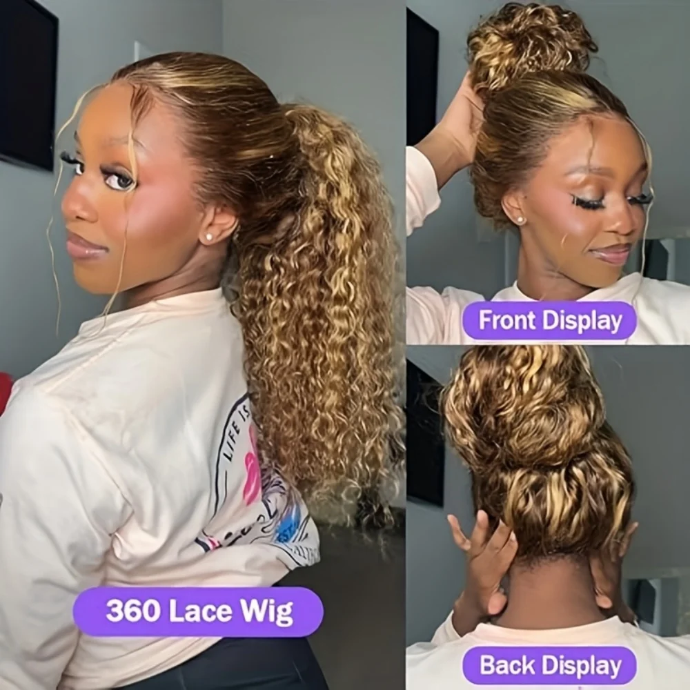 360 4/27 Full Lace Wig Human Hair Invisible Strap 250 Density Deep Wave HD Lace Frontal Wig Human Hair Pre Cut Curly 360 Wigs 360 4/27 Full Lace Wig Human Hair Invisible Strap 250 Density Deep Wave HD Lace Frontal Wig Human Hair Pre Cut Curly 360 Wigs