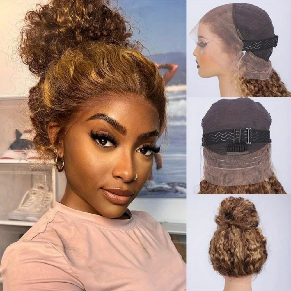 360 4/27 Full Lace Wig Human Hair Invisible Strap 250 Density Deep Wave HD Lace Frontal Wig Human Hair Pre Cut Curly 360 Wigs 360 4/27 Full Lace Wig Human Hair Invisible Strap 250 Density Deep Wave HD Lace Frontal Wig Human Hair Pre Cut Curly 360 Wigs