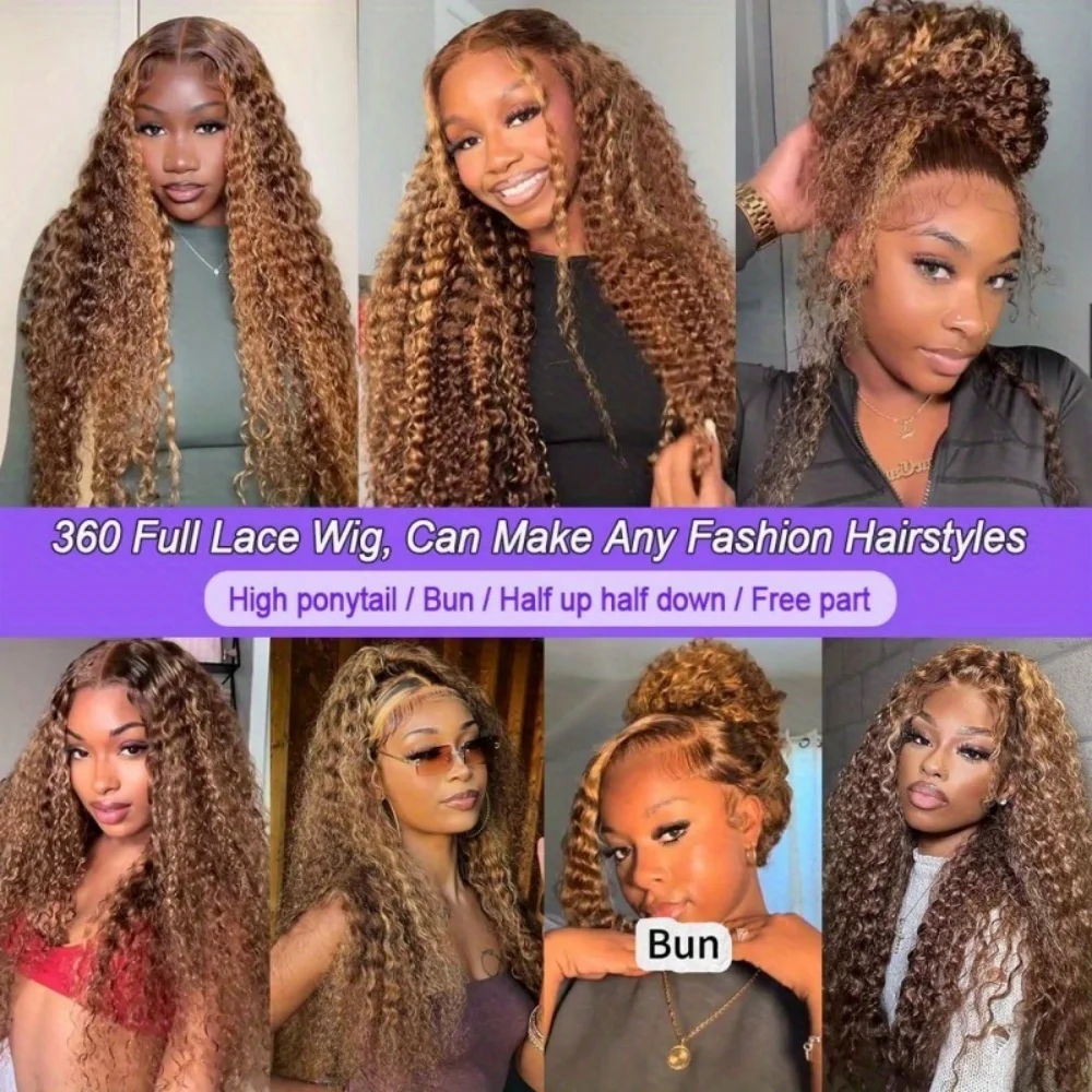 360 4/27 Full Lace Wig Human Hair Invisible Strap 250 Density Deep Wave HD Lace Frontal Wig Human Hair Pre Cut Curly 360 Wigs 360 4/27 Full Lace Wig Human Hair Invisible Strap 250 Density Deep Wave HD Lace Frontal Wig Human Hair Pre Cut Curly 360 Wigs