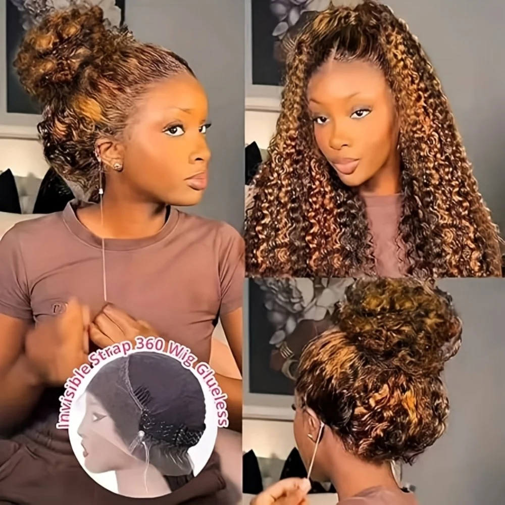 360 4/27 Full Lace Wig Human Hair Invisible Strap 250 Density Deep Wave HD Lace Frontal Wig Human Hair Pre Cut Curly 360 Wigs 360 4/27 Full Lace Wig Human Hair Invisible Strap 250 Density Deep Wave HD Lace Frontal Wig Human Hair Pre Cut Curly 360 Wigs