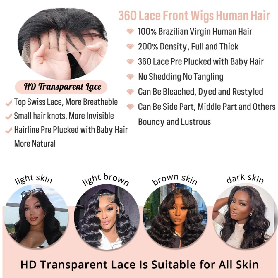 360 Full Lace Wig Human Hair Pre Plucked Hd Body Wave 250 Density Lace Wig 360 Lace Frontal Wigs Invisible Drawstring For Women 360 Full Lace Wig Human Hair Pre Plucked Hd Body Wave 250 Density Lace Wig 360 Lace Frontal Wigs Invisible Drawstring For Women