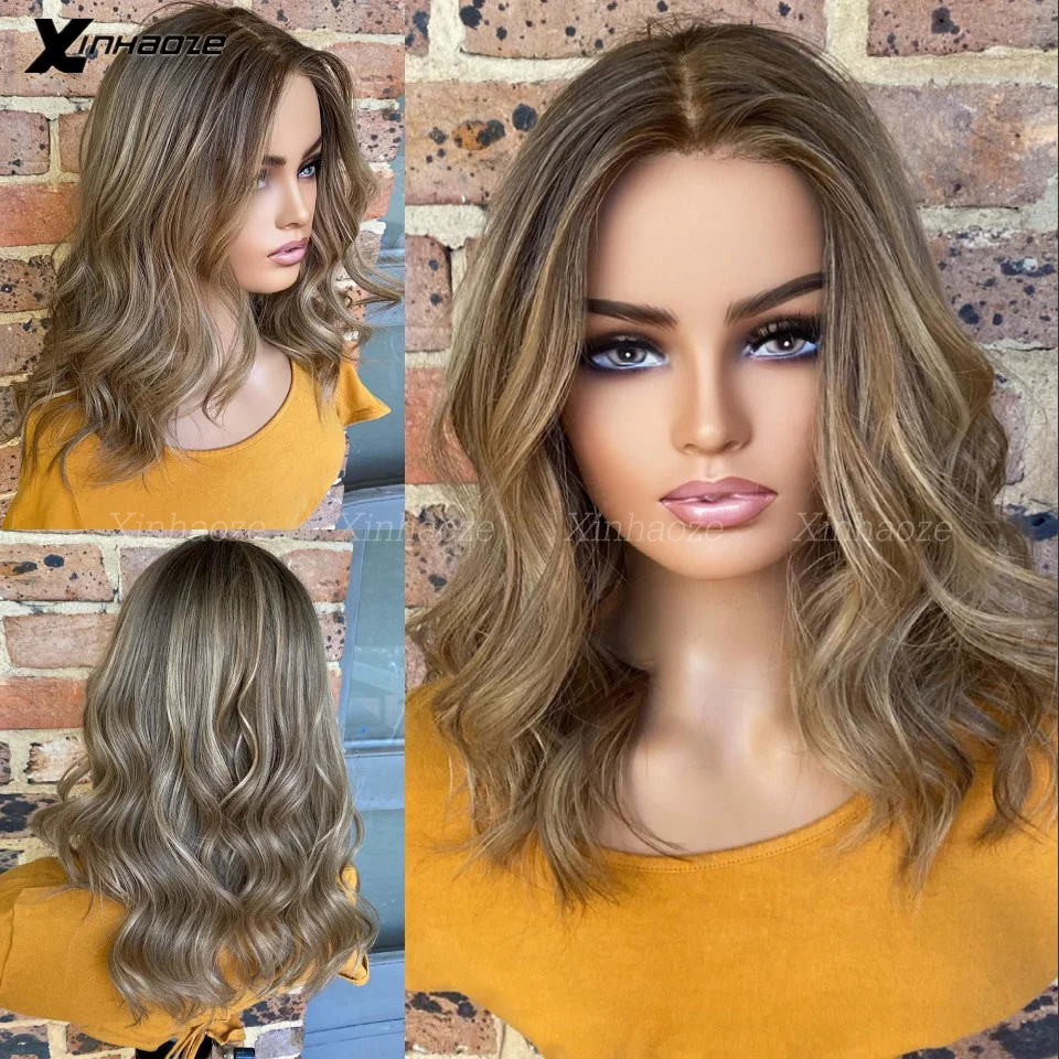 Ash Brown Bob Highlight Wig Human Hair 360 Lace Frontal Wig Pre Plucked 13x4 Short Bob Wig Lace Front Human Hair Wigs For Women